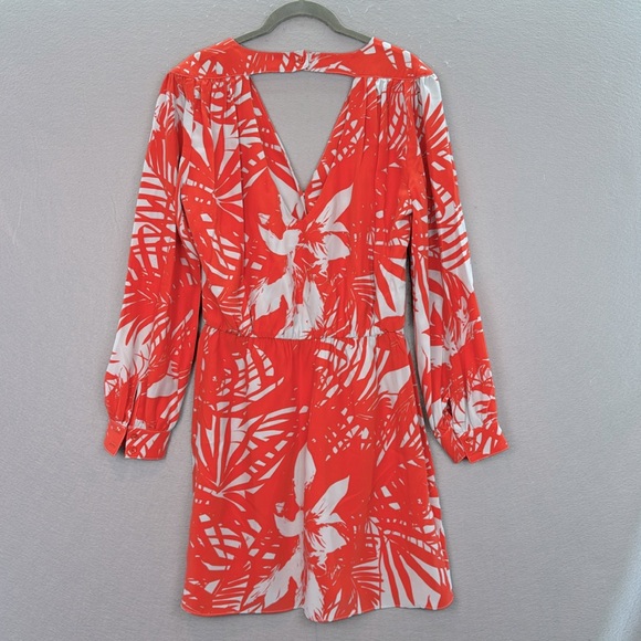 Parker women’s 100% silk Orange light blue long sleeve mini dress cut out back M - Picture 2 of 9